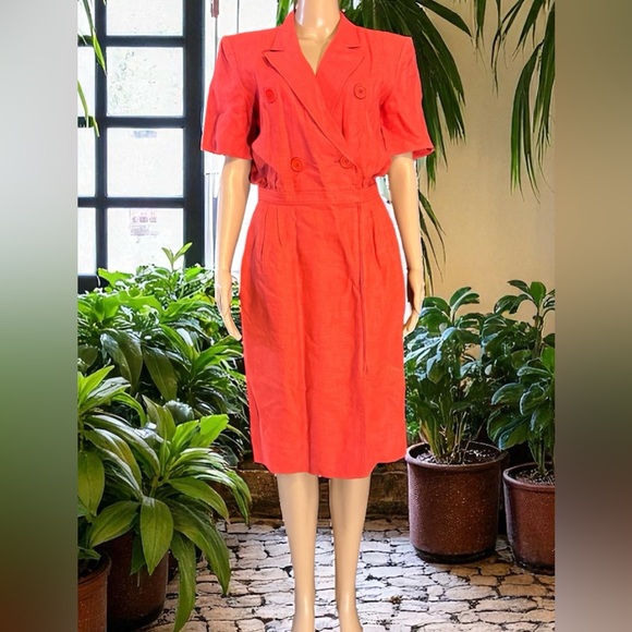 Vintage Valentino Miss V Red  Dress Opti Zipper Tessuto Linen Size 42 - Picture 1 of 16